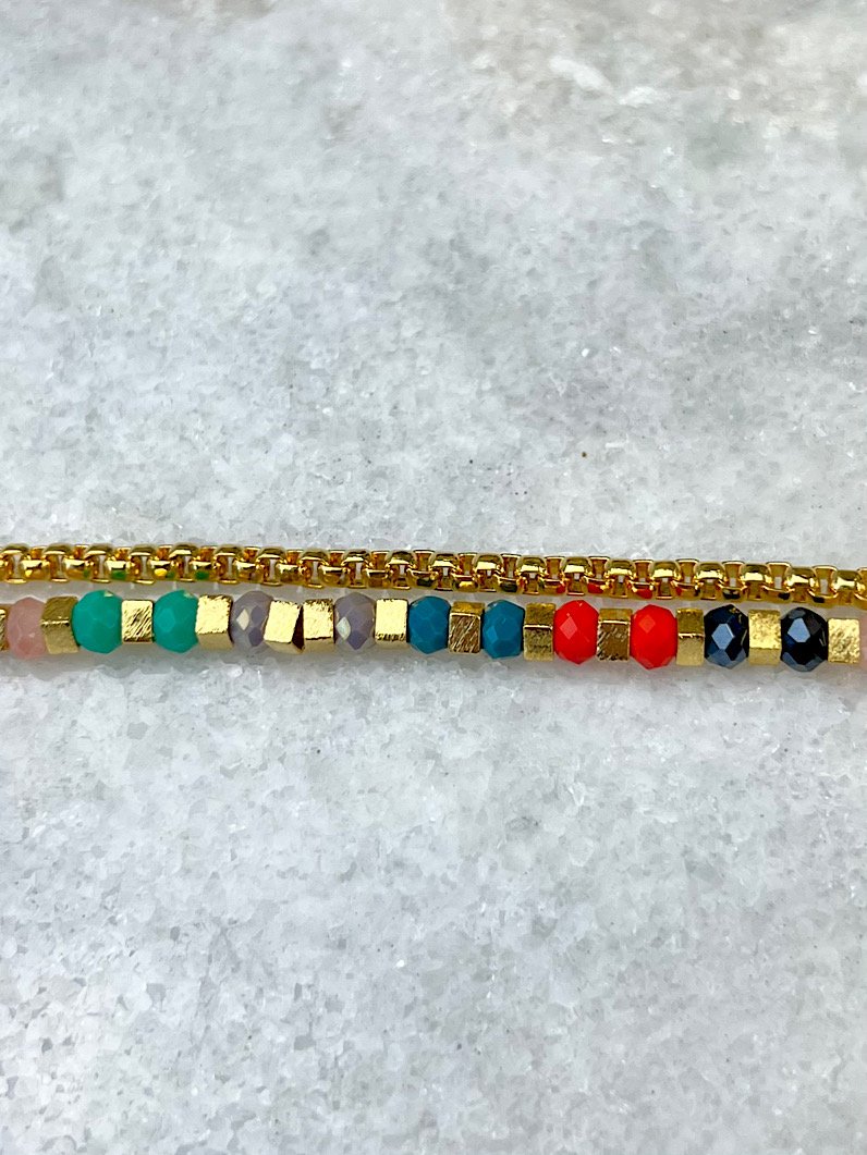 Pulseira Dupla Anastácia de Cristais Dourado