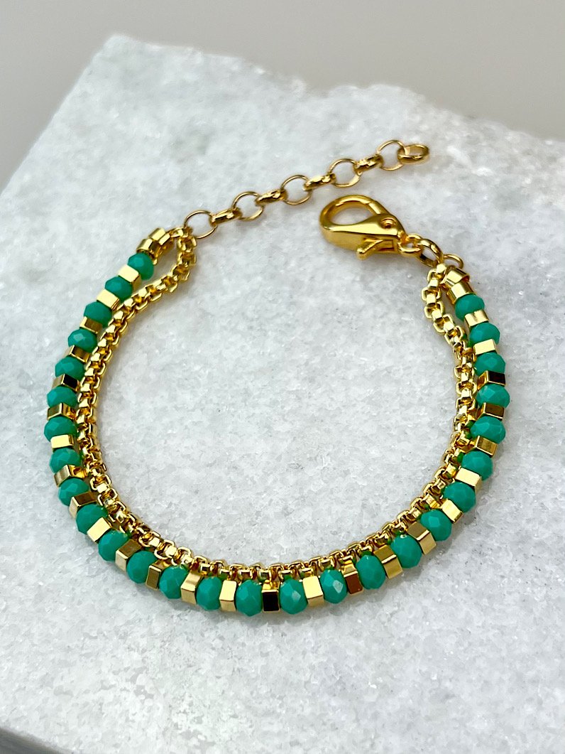 Pulseira Dupla Anastácia de Cristais Dourado
