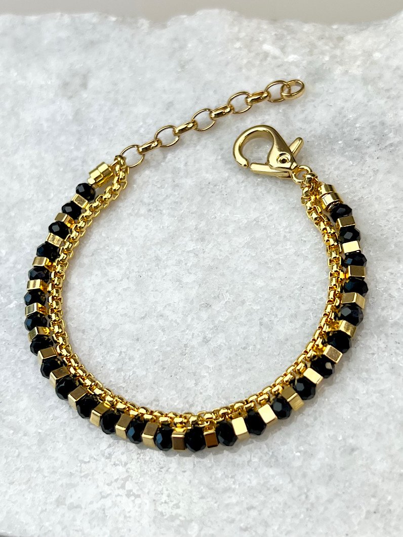 Pulseira Dupla Anastácia de Cristais Dourado