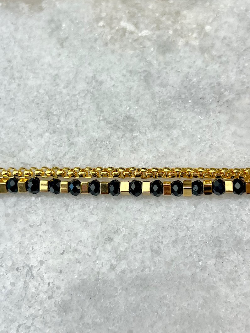 Pulseira Dupla Anastácia de Cristais Dourado