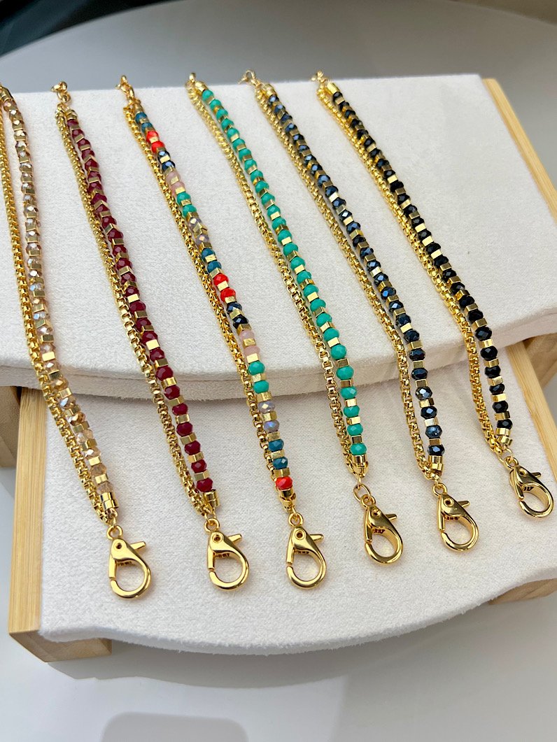 Pulseira Dupla Anastácia de Cristais Dourado