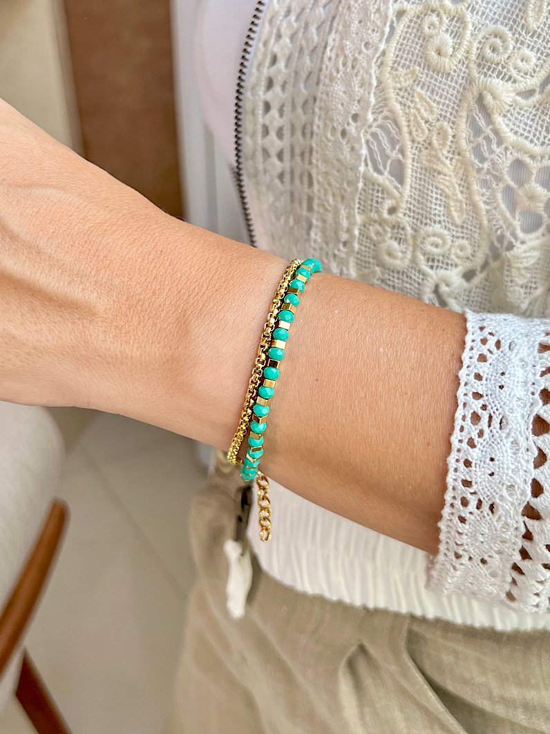 Pulseira Dupla Anastácia de Cristais Dourado