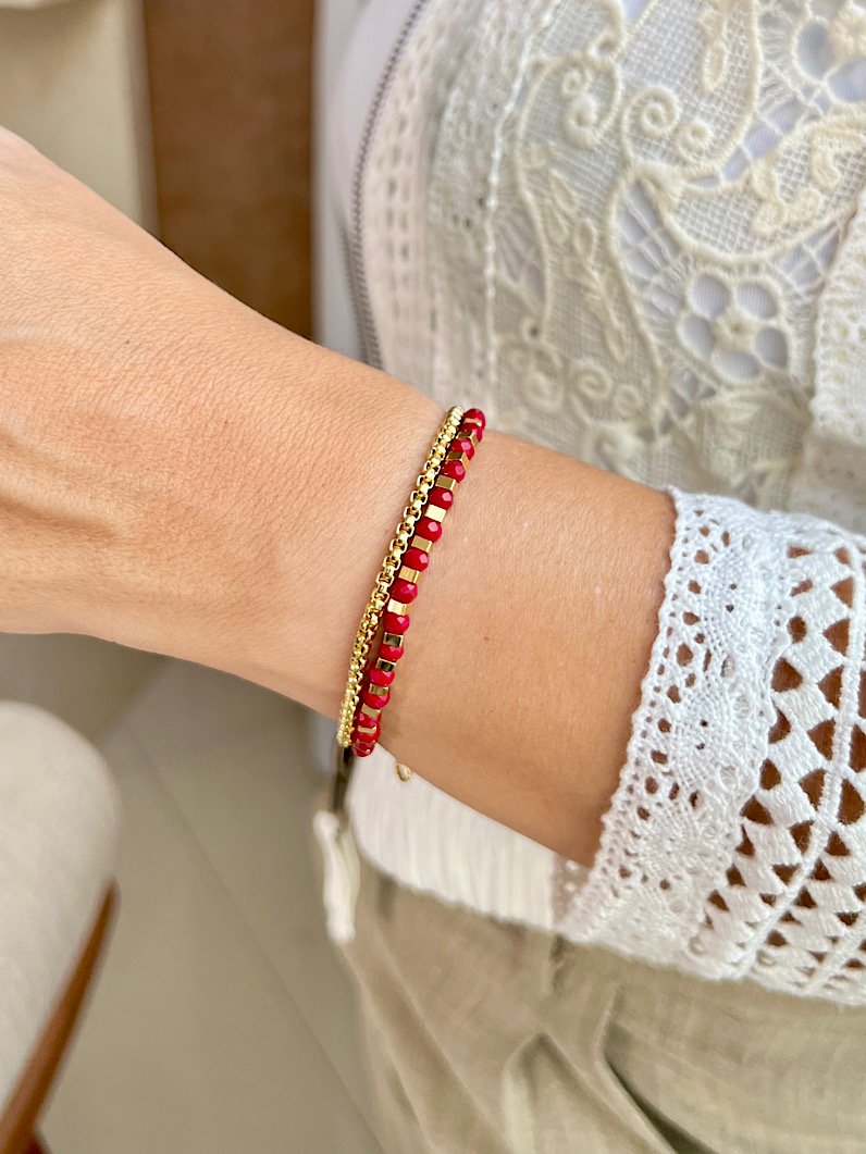 Pulseira Dupla Anastácia de Cristais Dourado