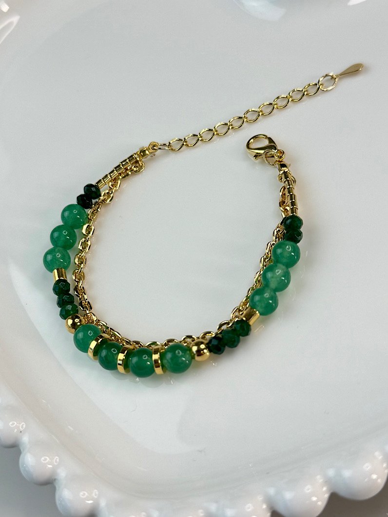 Pulseira Dupla Aura Pedra Esmeralda