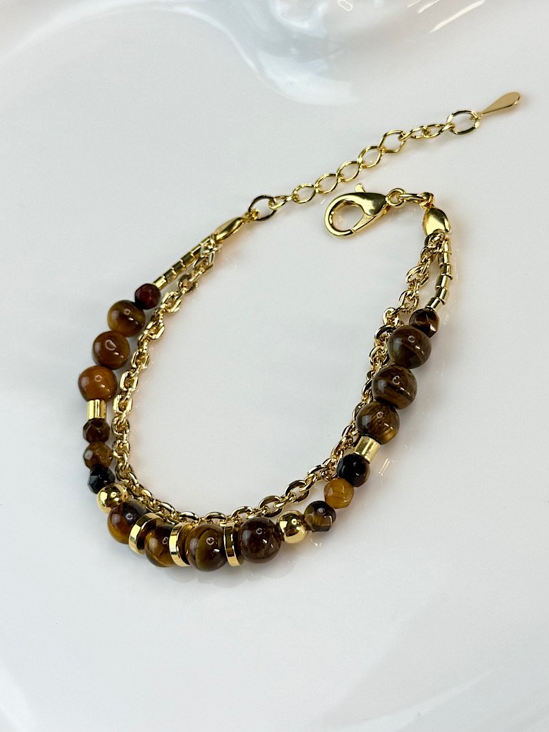 Pulseira Dupla Aura Pedra Olho de Tigre
