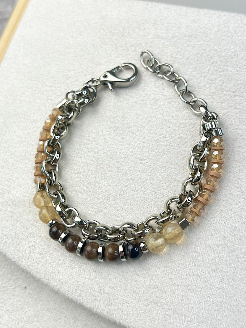 Pulseira Dupla Olho de Tigre e Jaspe Terra