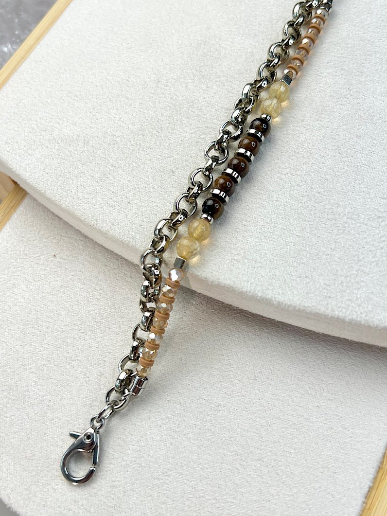 Pulseira Dupla Olho de Tigre e Jaspe Terra