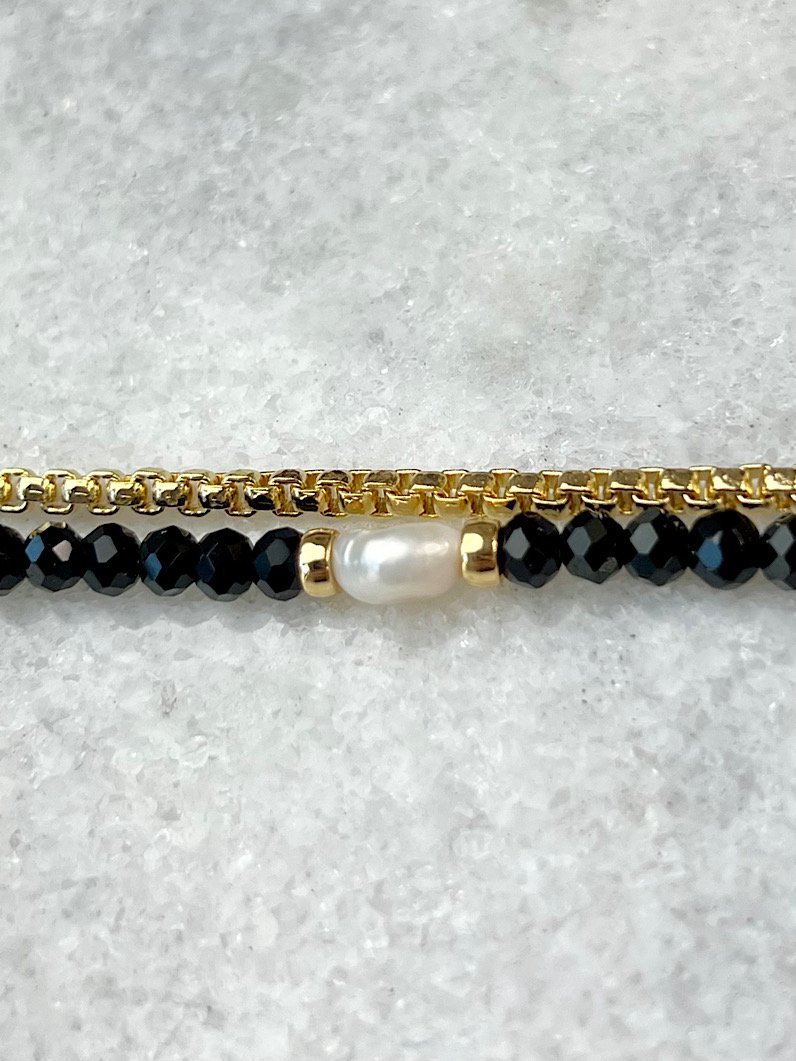 Pulseira Dupla Sthe Pérola de Água Doce Dourada