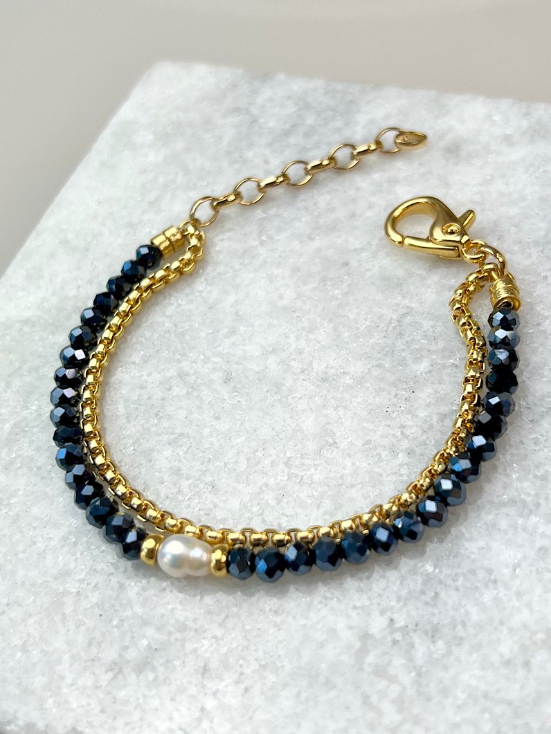 Pulseira Dupla Sthe Pérola de Água Doce Dourada