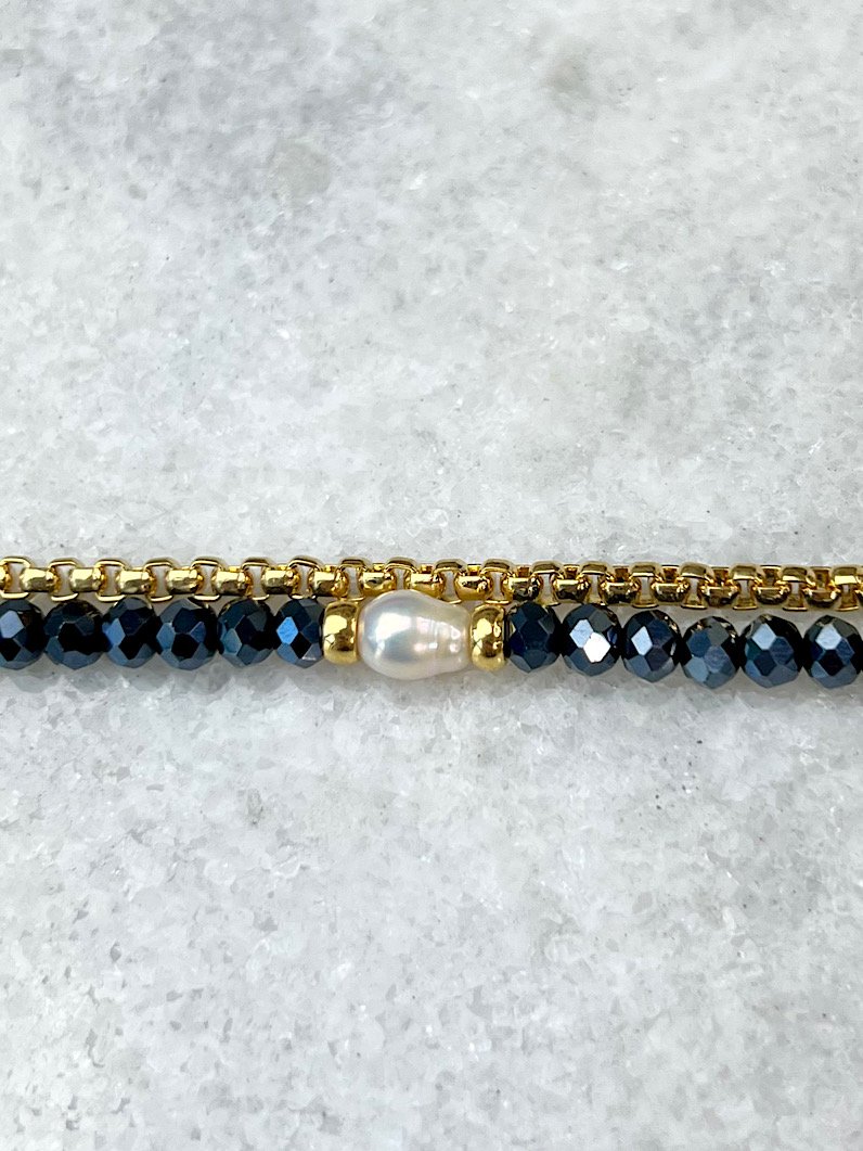 Pulseira Dupla Sthe Pérola de Água Doce Dourada