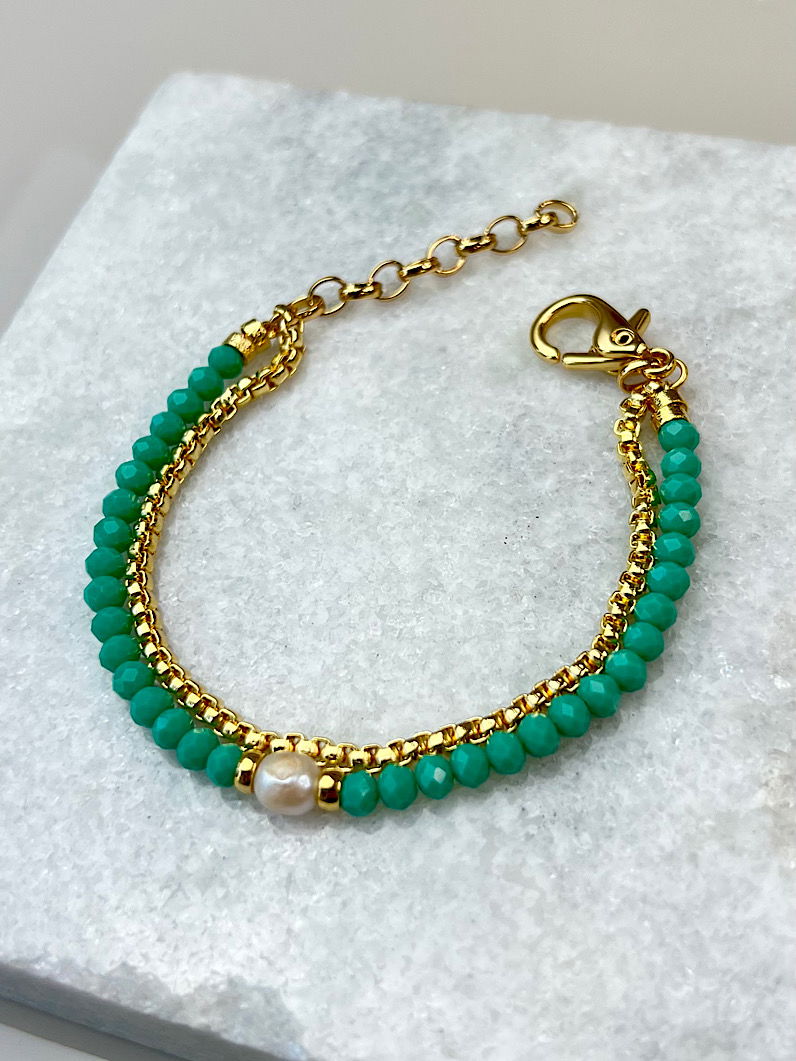 Pulseira Dupla Sthe Pérola de Água Doce Dourada