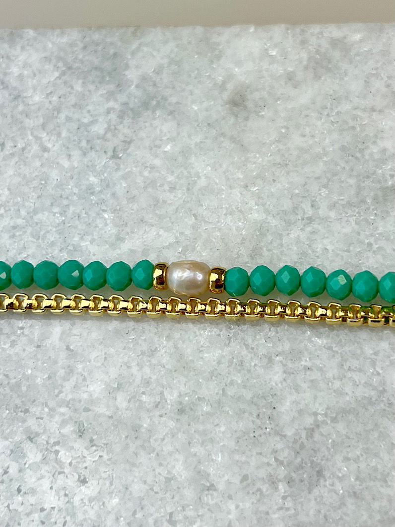 Pulseira Dupla Sthe Pérola de Água Doce Dourada