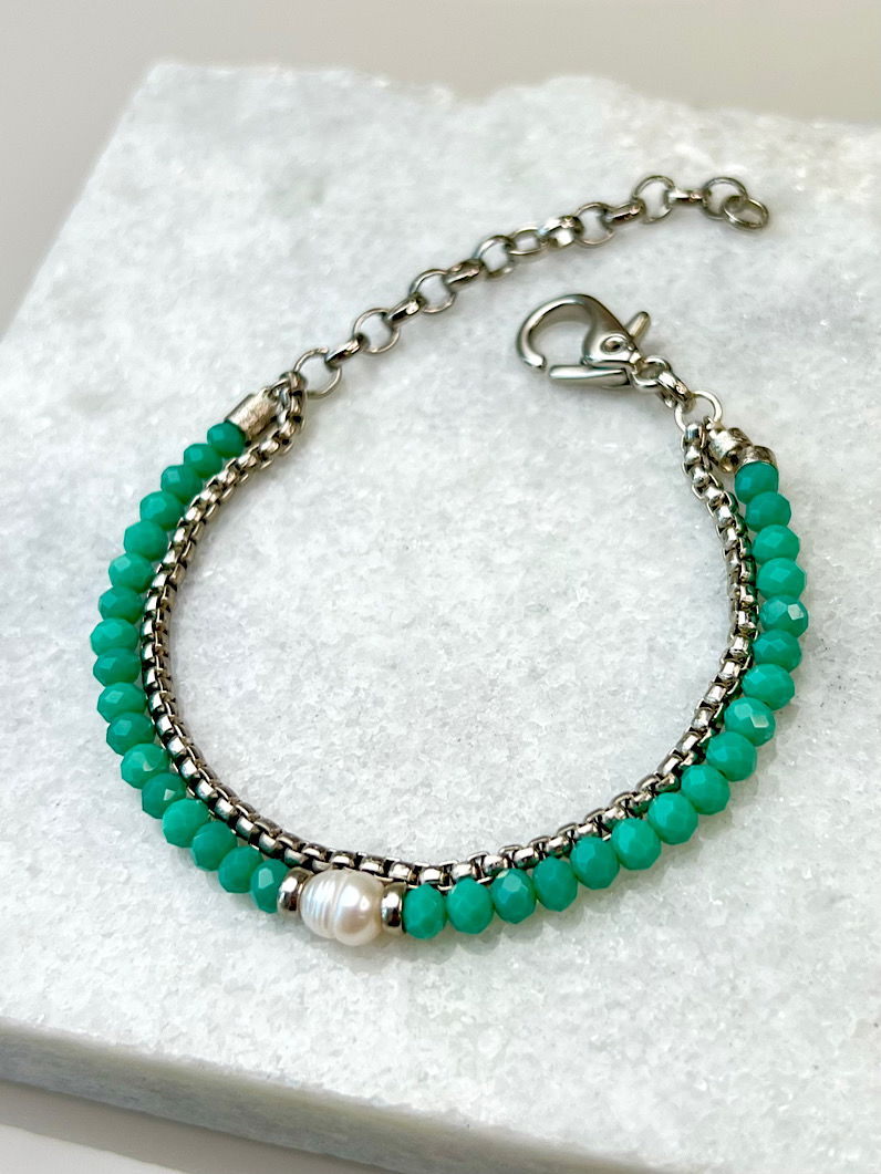 Pulseira Dupla Sthe Pérola de Água Doce Prata