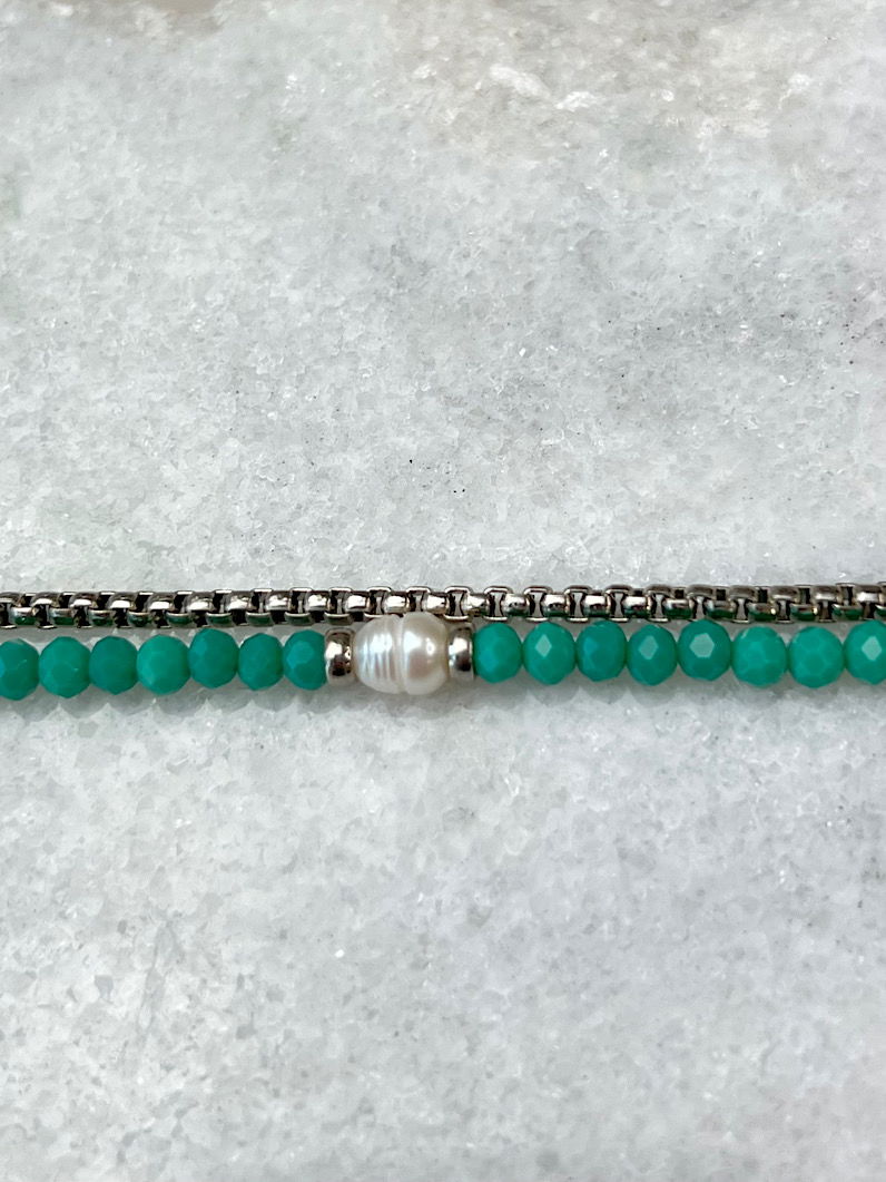 Pulseira Dupla Sthe Pérola de Água Doce Prata