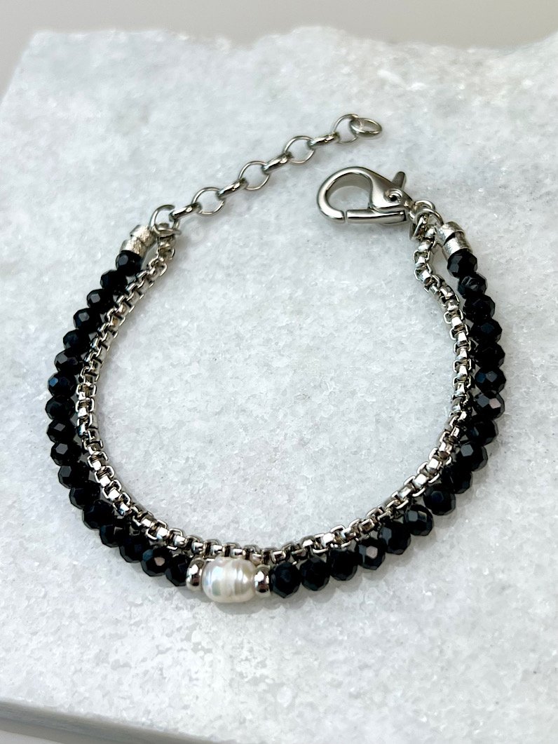 Pulseira Dupla Sthe Pérola de Água Doce Prata