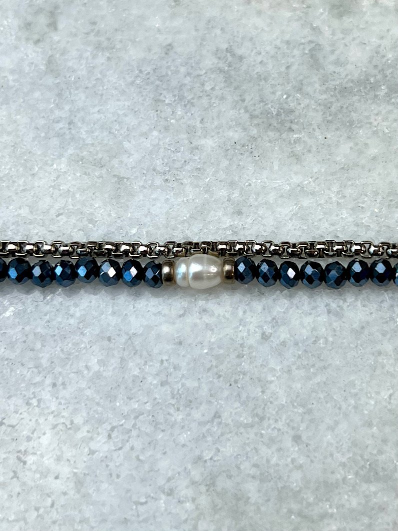 Pulseira Dupla Sthe Pérola de Água Doce Prata