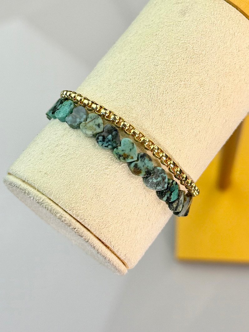 Pulseira Dupla Verona Pedra Turquesa Africana