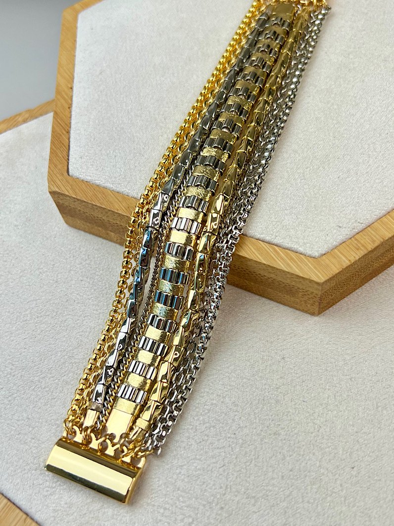 Pulseira Imã Alara Pecinhas Douradas e Prata