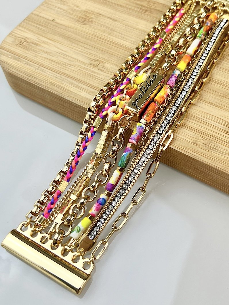 Pulseira Imã Carla Placa de Palavras Coloridas