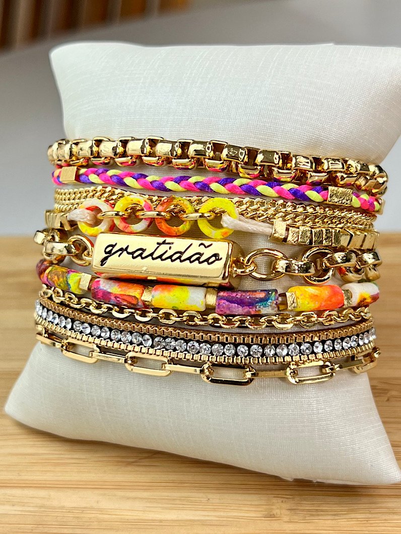 Pulseira Imã Carla Placa de Palavras Coloridas
