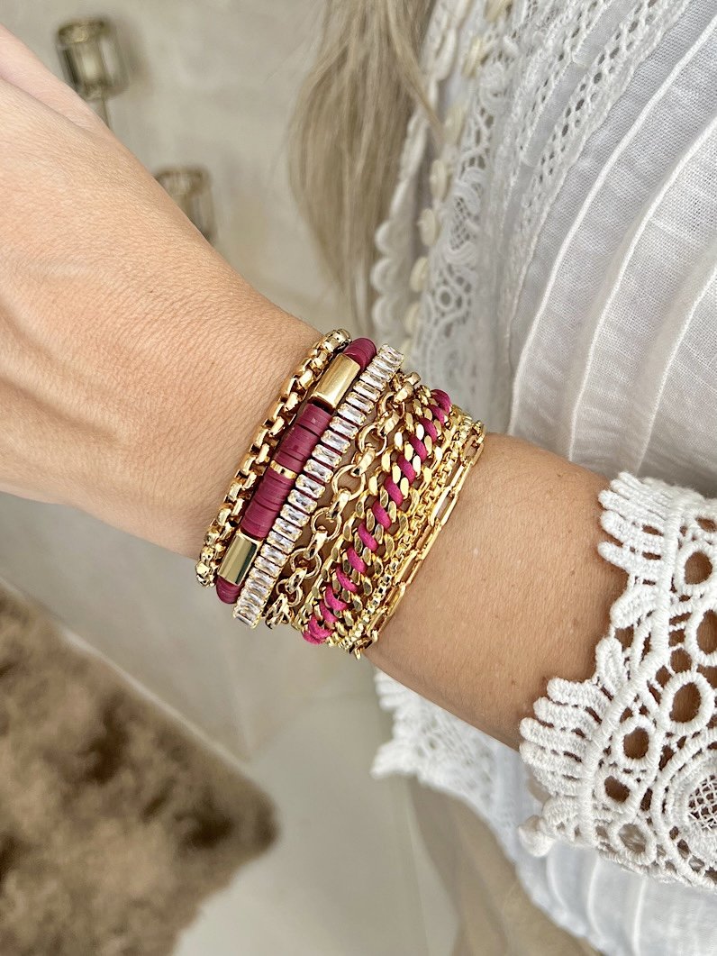 Pulseira Imã Carmela Fimos e Zircônias Douradas - Vermelho