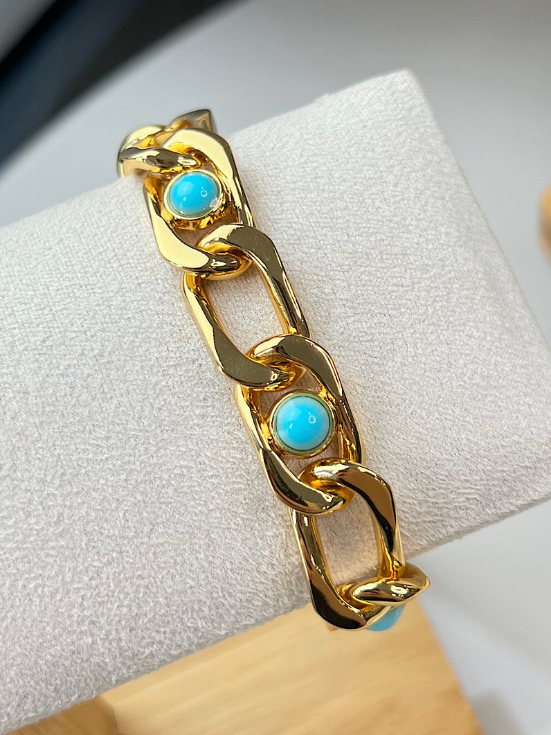 Pulseira Imã de Elos Turquesa Dourado