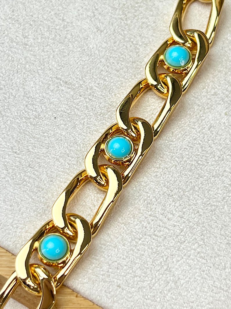 Pulseira Imã de Elos Turquesa Dourado