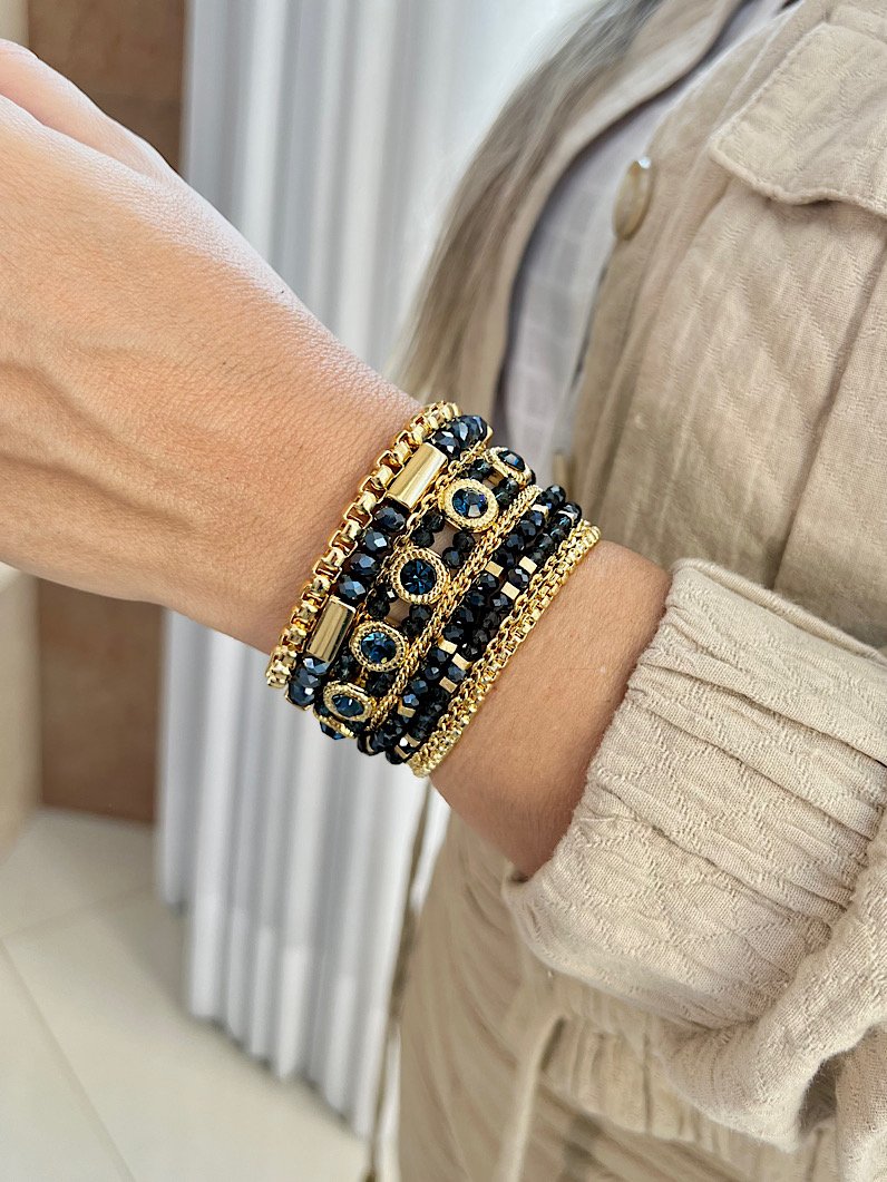 Pulseira Imã Diana de Cristais Dourado - Marinho