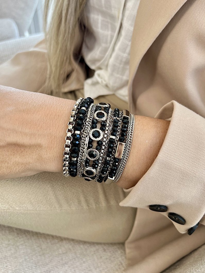 Pulseira Imã Diana de Cristais Prata - Preto