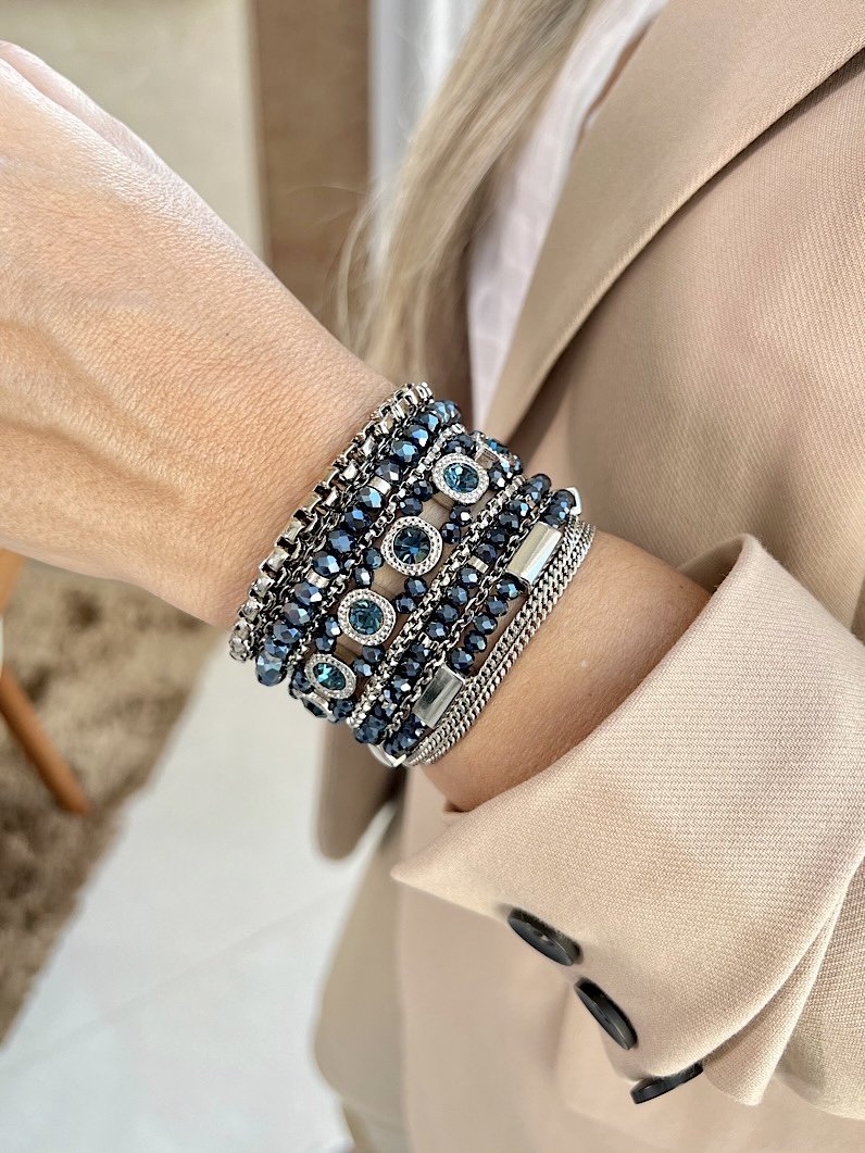 Pulseira Imã Diana de Cristais Prata - Marinho