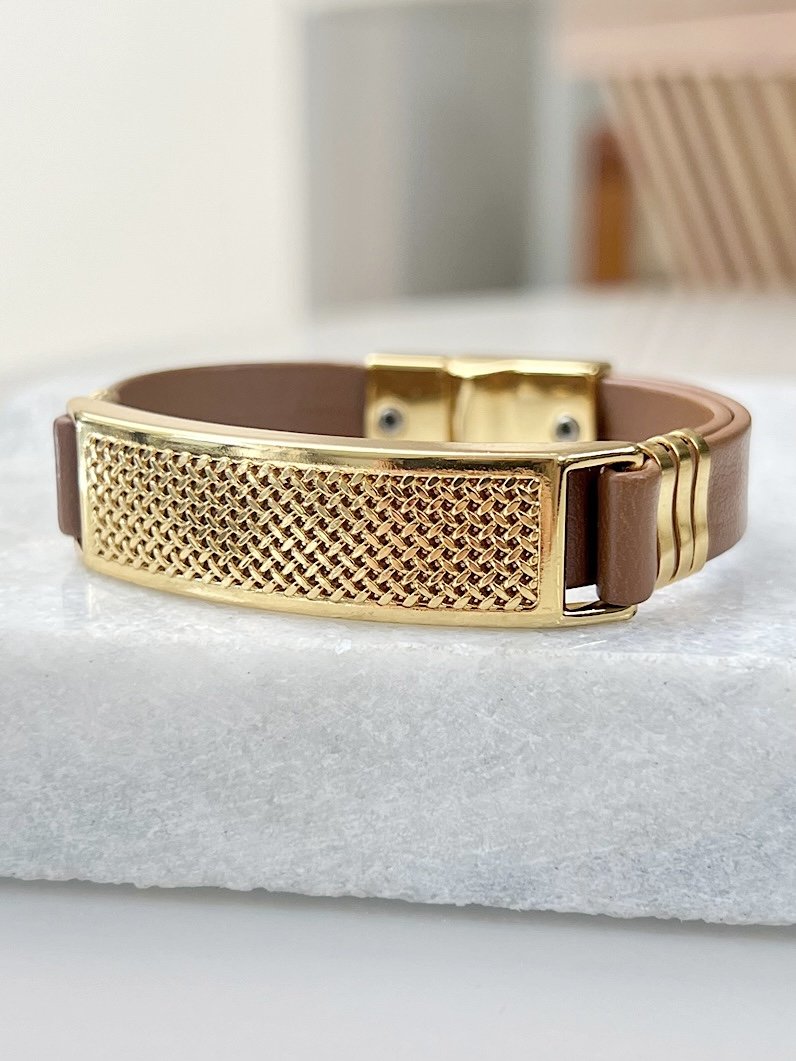 Pulseira Imã Dora de Bridão Tramado Dourado
