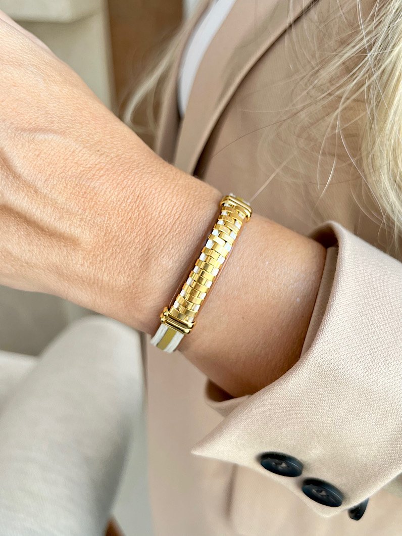 Pulseira Imã Ester Intercalada Dourada - Branco