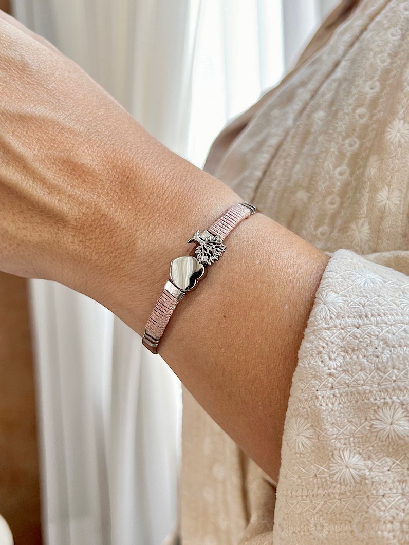 Pulseira Imã Gabi Árvore da Vida e Coração - Prata
