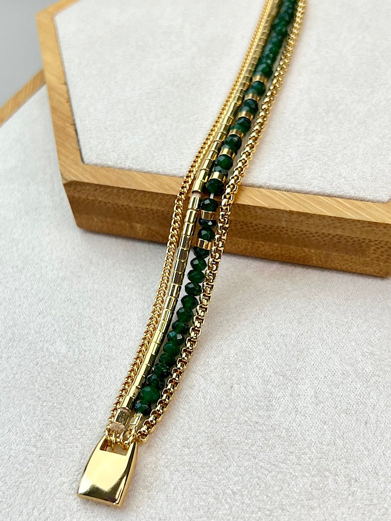 Pulseira Imã Isadora Pedra Esmeralda Dourado