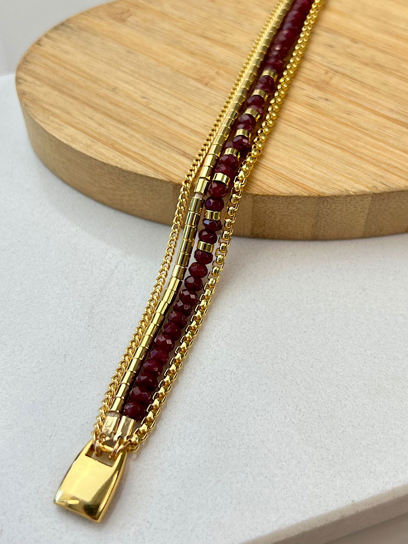 Pulseira Imã Isadora Pedra Rubi Dourada