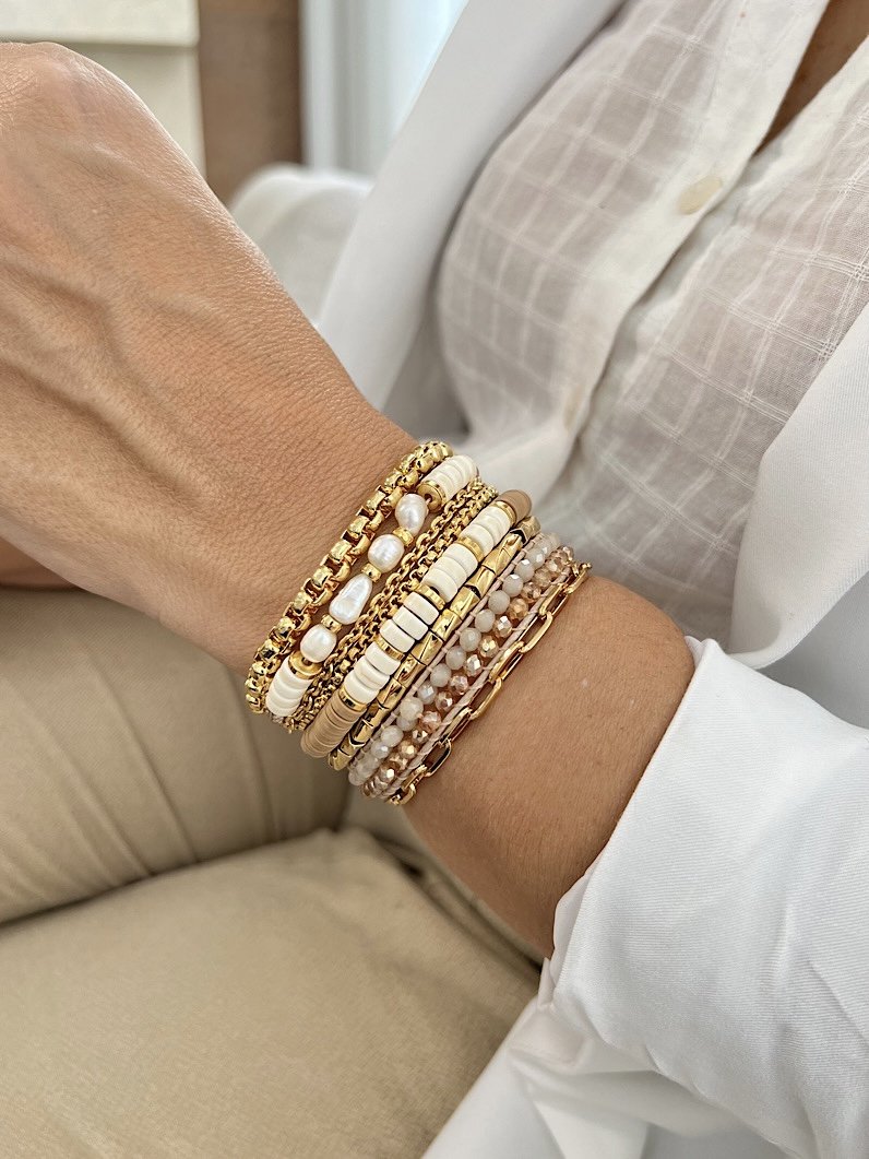 Pulseira Imã Jana Pedra Natural Dourado - Branco
