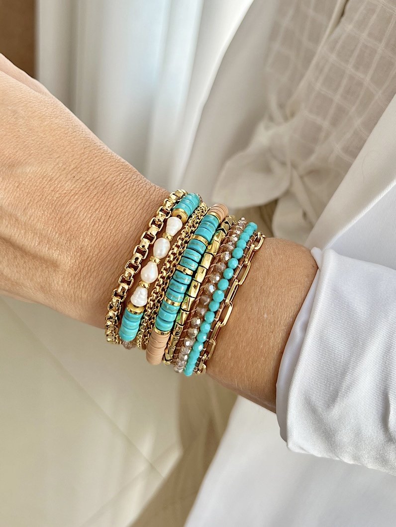 Pulseira Imã Jana Pedra Natural Dourado - Turquesa
