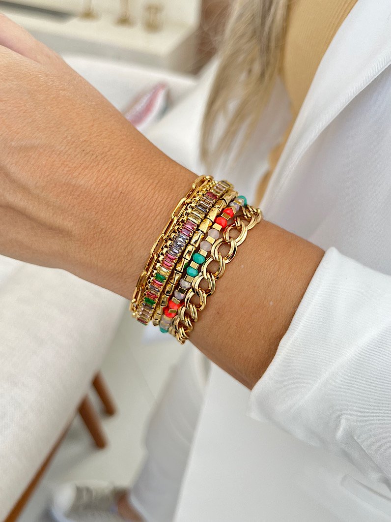 Pulseira Imã Jéssica Zircônia e Cristal Dourado