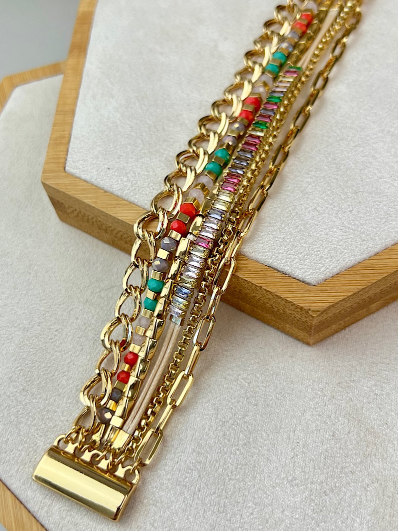 Pulseira Imã Jéssica Zircônia e Cristal Dourado