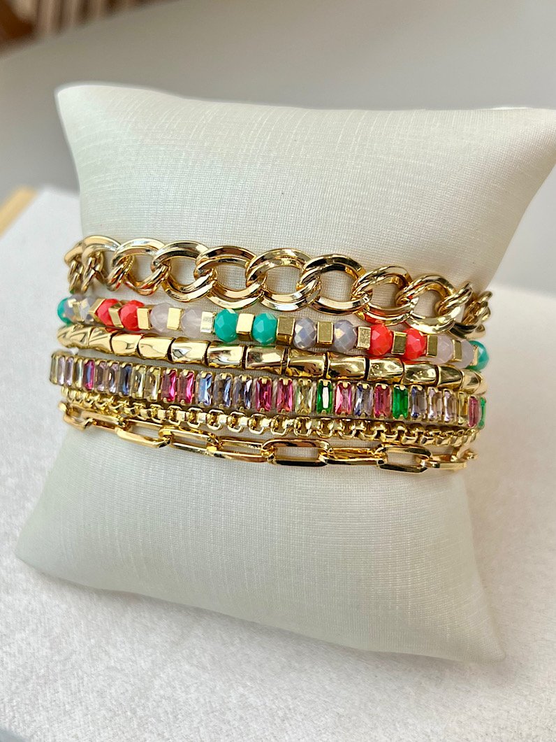 Pulseira Imã Jéssica Zircônia e Cristal Dourado