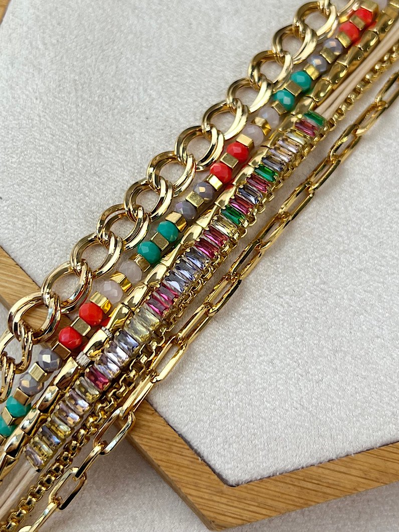 Pulseira Imã Jéssica Zircônia e Cristal Dourado