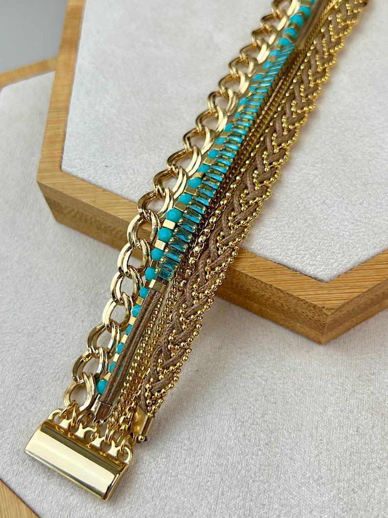 Pulseira Imã Jéssica Zircônia e Cristal Dourado