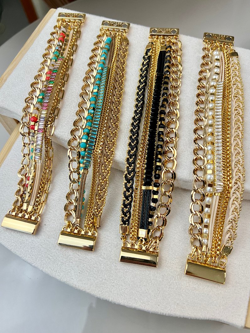 Pulseira Imã Jéssica Zircônia e Cristal Dourado