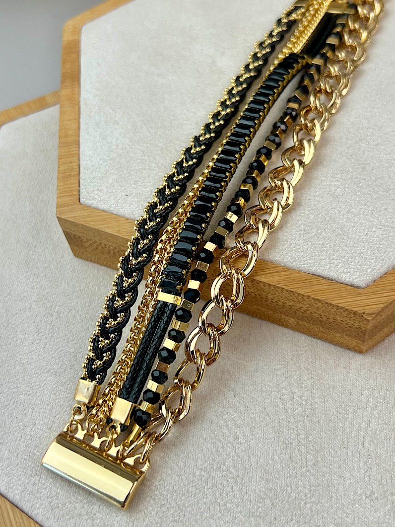 Pulseira Imã Jéssica Zircônia e Cristal Dourado