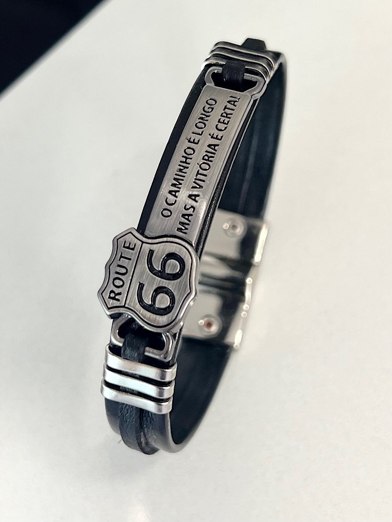 Pulseira Imã Léo Route 66 Preto Prata