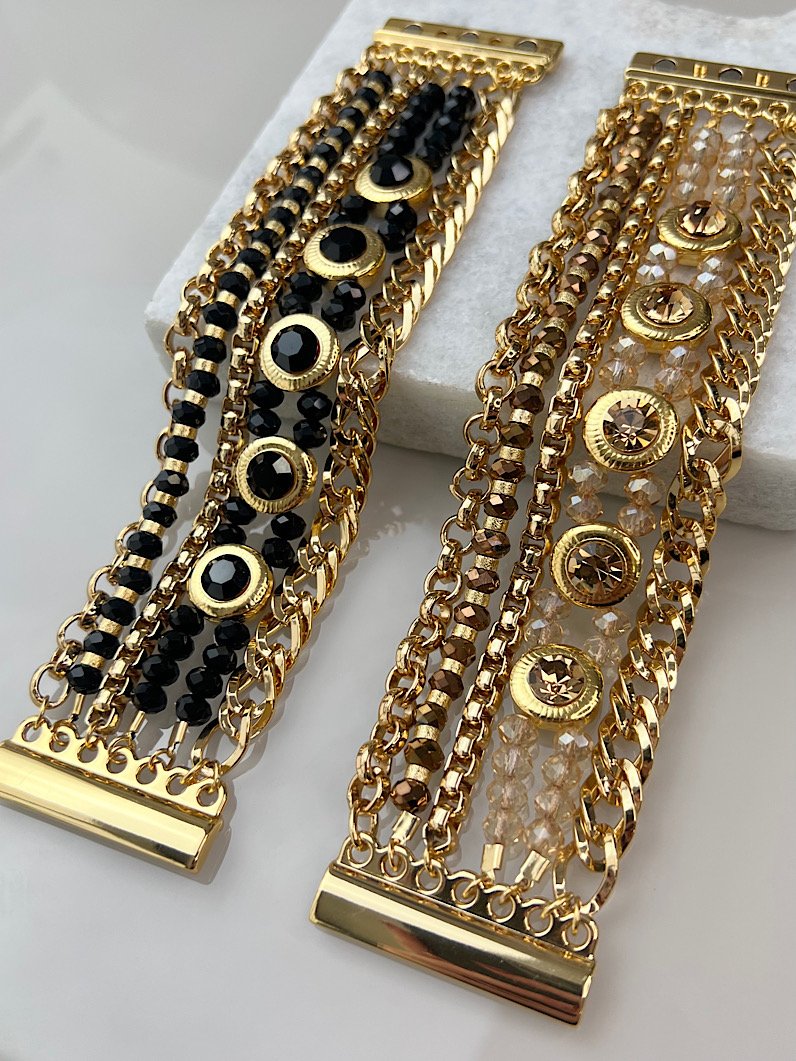 Pulseira Imã Lorena Correntaria e Strass Dourado