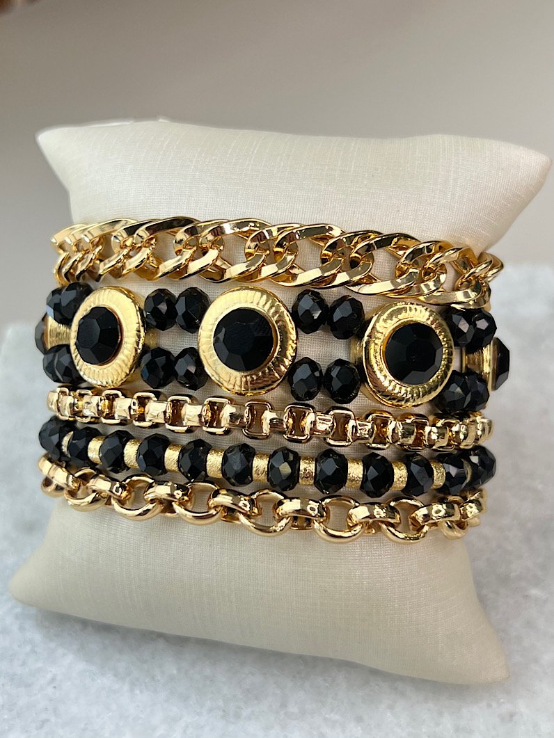 Pulseira Imã Lorena Correntaria e Strass Dourado