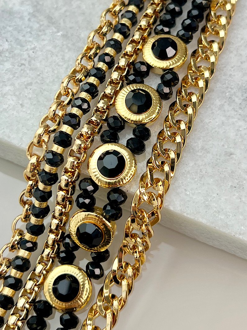 Pulseira Imã Lorena Correntaria e Strass Dourado