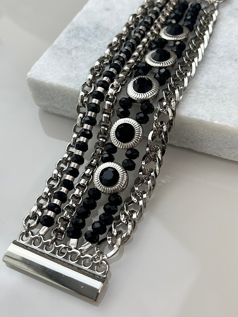 Pulseira Imã Lorena Correntaria e Strass Prata