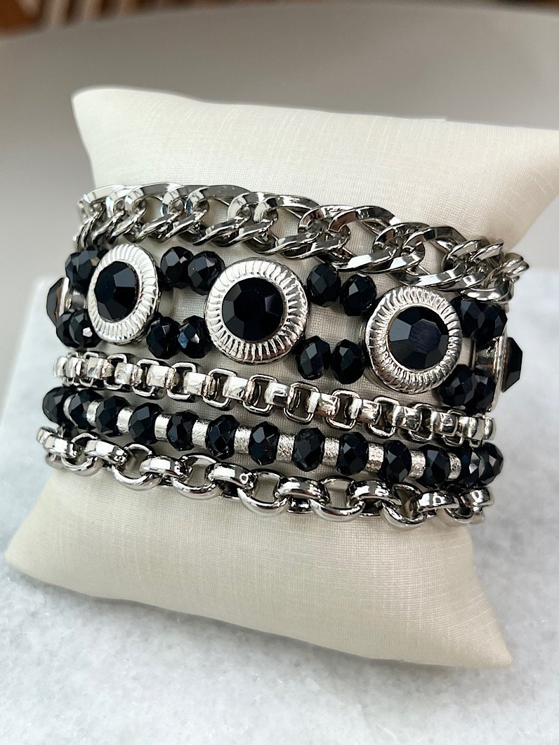 Pulseira Imã Lorena Correntaria e Strass Prata